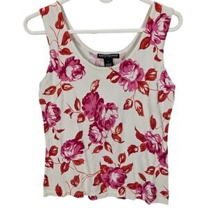 Babette Ballinger New York Tank Top Womens Small White Floral Ribbed Boho Preppy